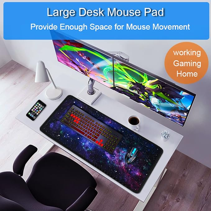 Large Mouse Pad, 31.5x15.7 inch Large Gaming Extended Computer Keyboard Mouse Mat, Water Resist Non-Slip Mousepad Rubber Base Long XXL Desk Mouse Pad for Work & Gaming, Office & Home - Image 6