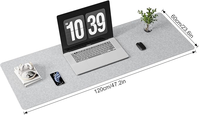 DAWNTREES Large Felt Desk Mat, 47.2"x 23.6", Desk Pad for Office and Home | Non-Slip 120x60cm Full Table Mouse Pad, Keyboard Mat for Desk, Desktop Protection (Light Gray) - Image 2
