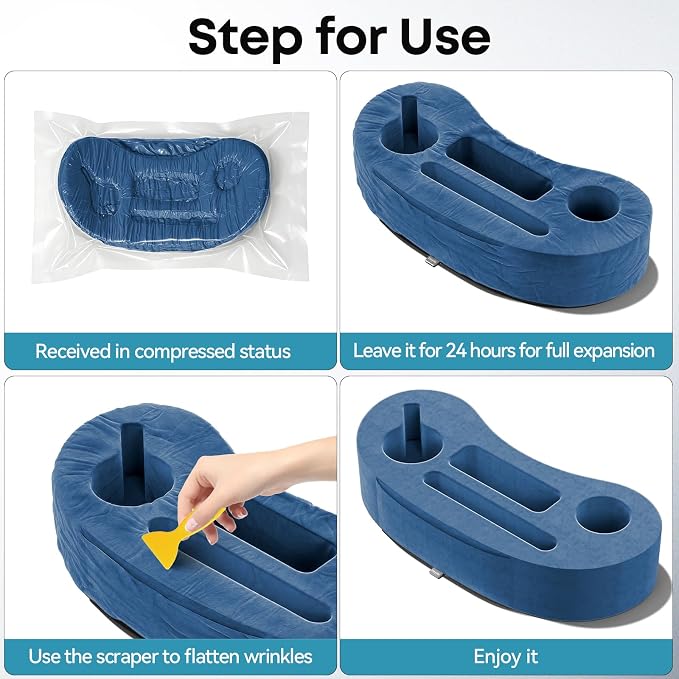 Couch Cup Holder Pillow, 20"x9" Couch Caddy Organizer, Sofa Cup Holder for Bed, Large Size Cup Cozy Pillow for Remote, Drink, Snack, Phone, Game Controller, Kindle, Washable, Blue - Image 7