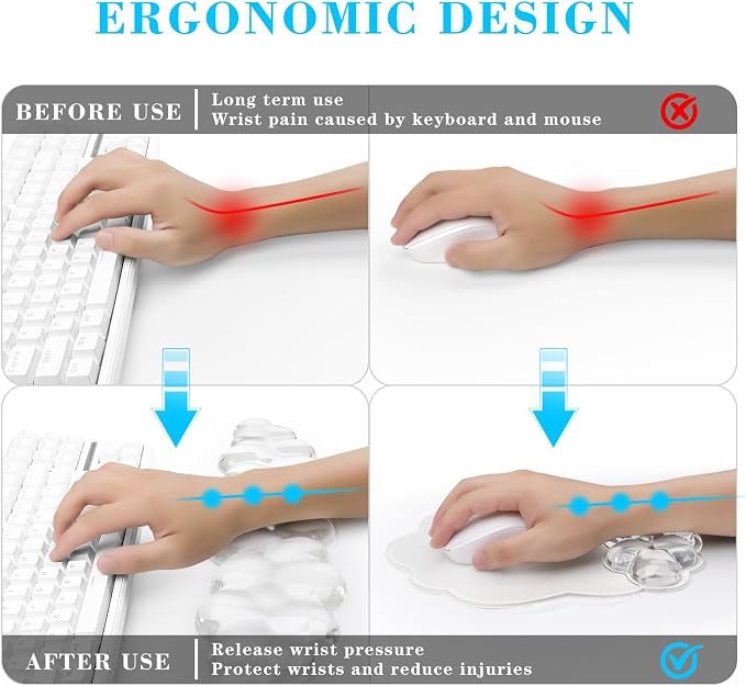Gel Cloud Wrist Rest for Keyboard and Mouse Pad Set - Clear White - Image 4
