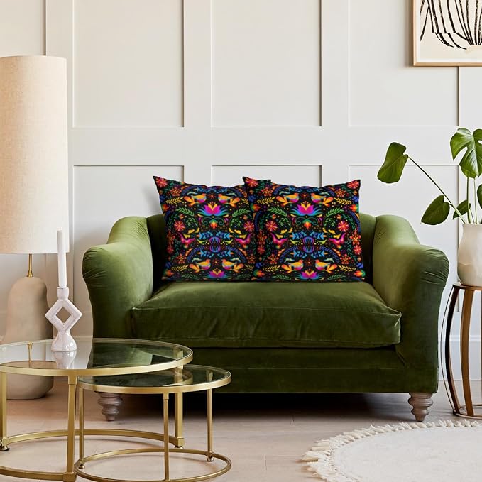 Mexican Pillow Covers 18"x18" Set of 2 Mexican Flower Decorative Throw Pillow Cases for Couch Bed Sofa Cushion Cover Mexican Living Room Decor - Image 3