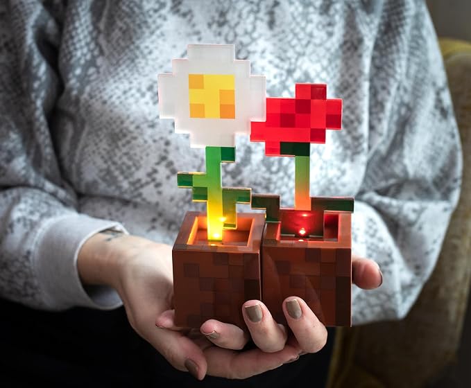 Minecraft Daisy and Poppy Flower Pot Mood Lights, Set of 2 | Nightstand Table Lamp with LED Light for Bedroom, Desk, Living Room | Home Decor Room Essentials | Video Game Gifts and Collectibles - Image 4