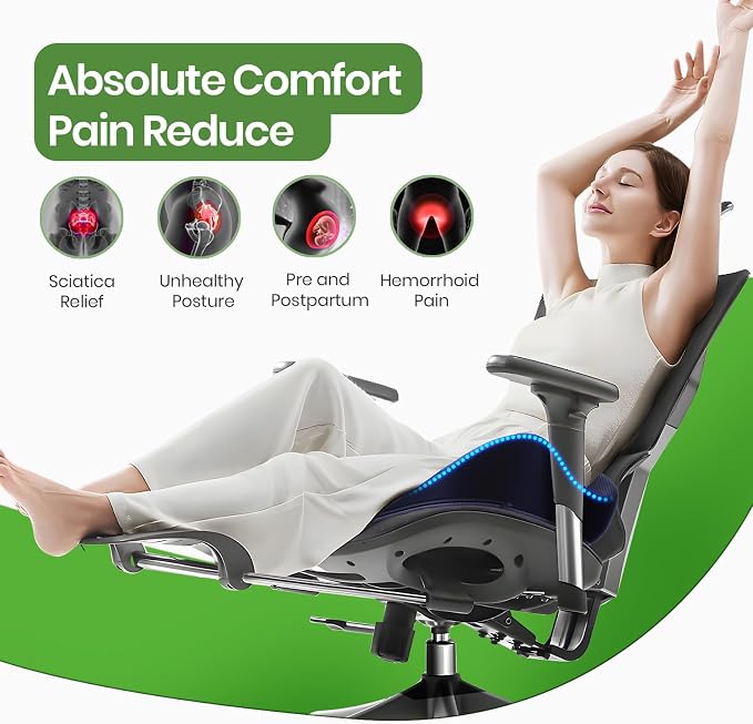 A-Pce Ergonomic Seat Cushion, Non-Slip Seat Cushion for Office Chair, Blue | Relieves Sciatica, Lower Back & Coccyx Pain, Suitable for Office Chair, Car Seat & Driving - Image 2