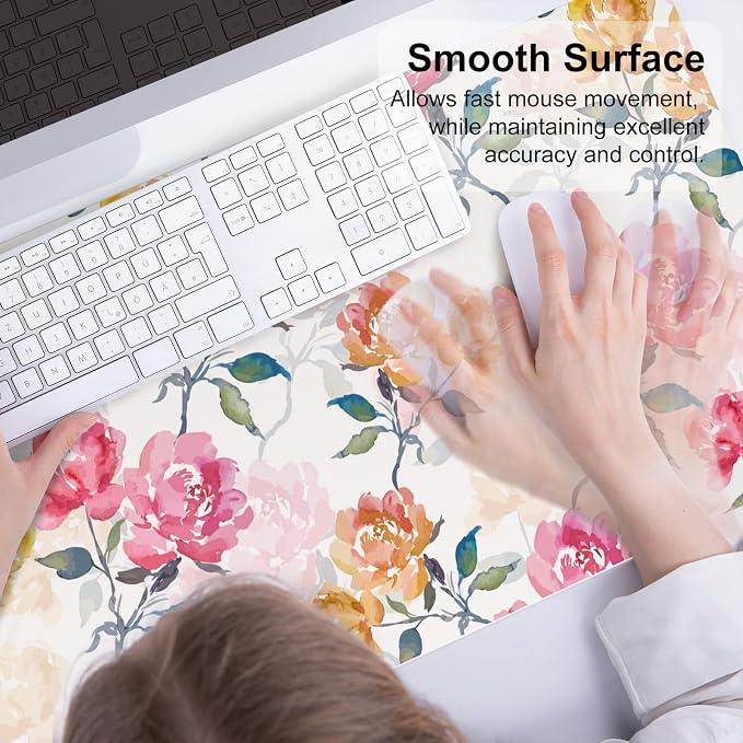 QiyI PU Leather Large Mouse Pad, Office Desk Mat, 31.5" x 15.7", Peonies | Desk Décor Accessories, Extended Size, Waterproof & Easy to Clean, Smooth Surface, Non Slip Desk Organization - Image 4