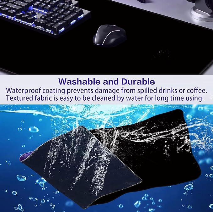 Large Black Computer Mouse Pad, Office Non Slip Gaming Desktop Keyboard Pad | Large Extended Mouse Pad; Full Desk Coverage; Waterproof Coating; Stable Anti-Slide Base For Gaming, Office, Study Daily Use - Image 6