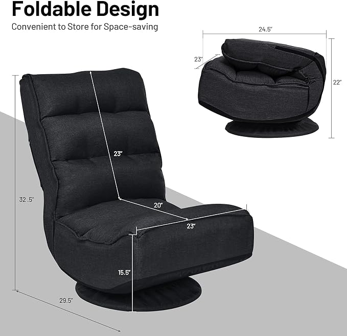 GIANTEX 360 Degree Swivel Gaming Chair, 6 Position Adjustable (Black) | Folding Floor Chair, 300lb Spring Support, Comfortable Padded Backrest, Lazy Sofa Chair Game Rocker for Teens Adults - Image 3