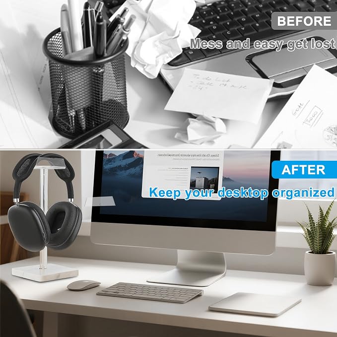 Acrylic Marble Headset Headphone Holders for Office Gaming Station - Image 5