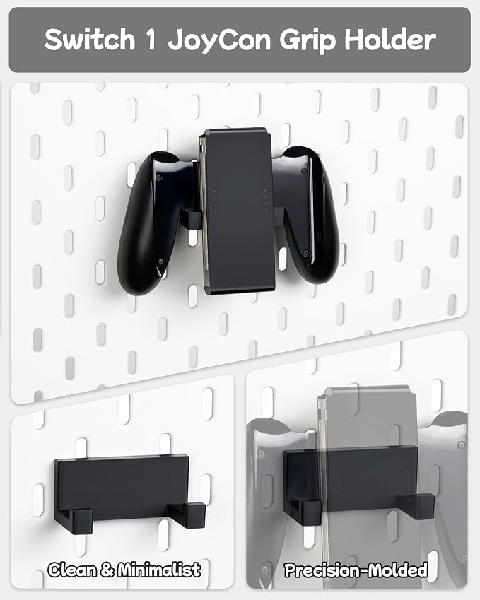 Pegboard Storage Set Compatible with Switch | 4PCS | Black | for NS1, Switch PRO controller and Console Dock, Joycon Holder Compatible with SKADIS Pegboard - Image 6