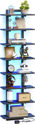 LED Wall Mounted Display Shelf with RGB Lights, 8-Tier Vertical Wall Shelf for Gaming Room, Bedroom and Living Room, Floating Shelves for Collectibles and Decor, 15"W x 5.5"D x 58.3"H, Black by Unknown