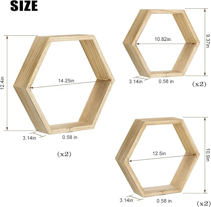 NOVIMANGO Hexagonal Floating Shelves Set of 6, Honeycomb Shelves - Image 3