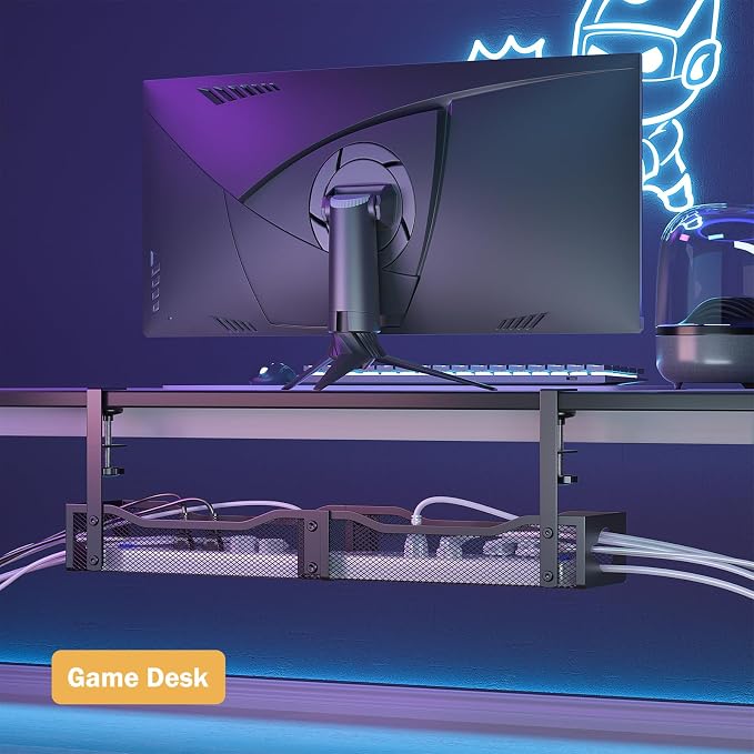 DELAMU 25'' Upgraded No Drilling Under Desk Cable Management Tray, Black - Image 7