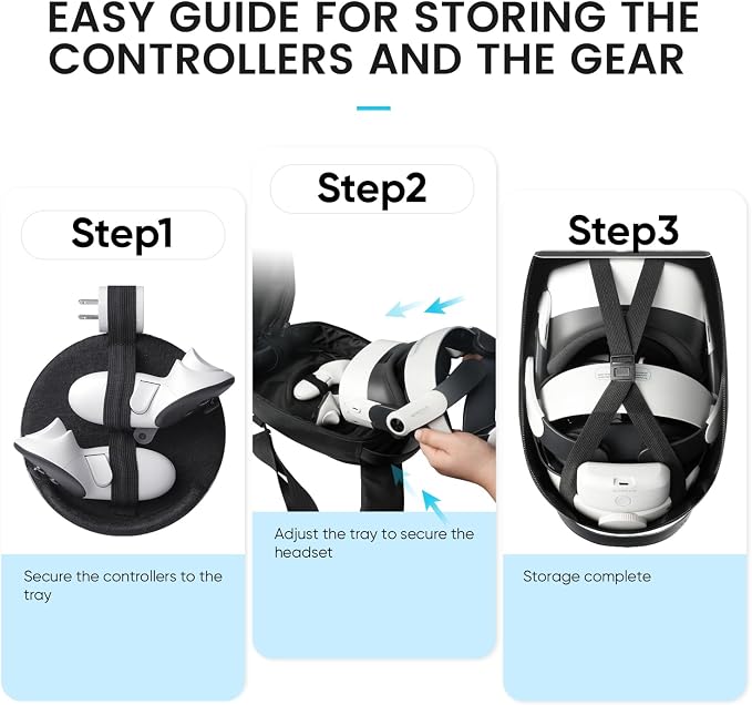 BnLnHOGVR Carrying Case for Meta Quest 3S/Quest 3/Quest 2/Pimax Dream Air VR Headset, Controller, BOBOVR S3 Pro/Kiwi Design Head Strap, Hard Sling Travel Bag for Extra Accessories with Lens Cover - Image 8