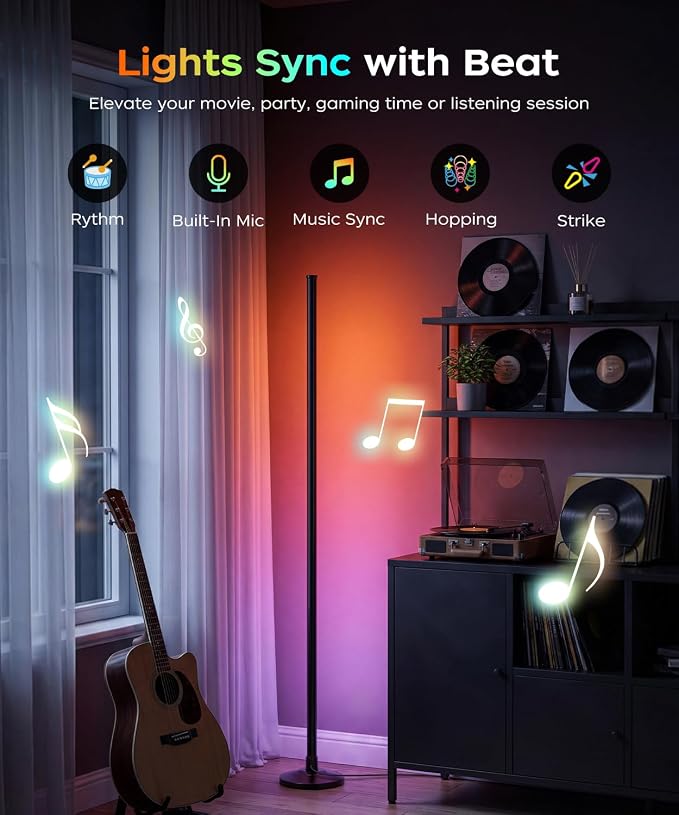 Corner Floor Lamp, Smart RGB LED Corner Lamp with Music Sync and 16M+ DIY Colors, Remote & App Control, Color Changing Ambient Lighting, Floor Lamps for Living Room, Bedroom and Party, 2 Pack - Image 4