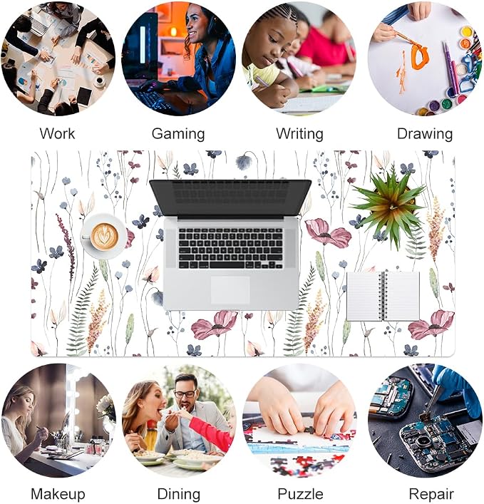 QiyI PU Leather Large Mouse Pad, Office Decor, 31.5" x 15.7", Wildflowers | Desk Décor Accessories, Extended Size, Waterproof & Easy to Clean, Smooth Surface, Non Slip Desk Organization - Image 7
