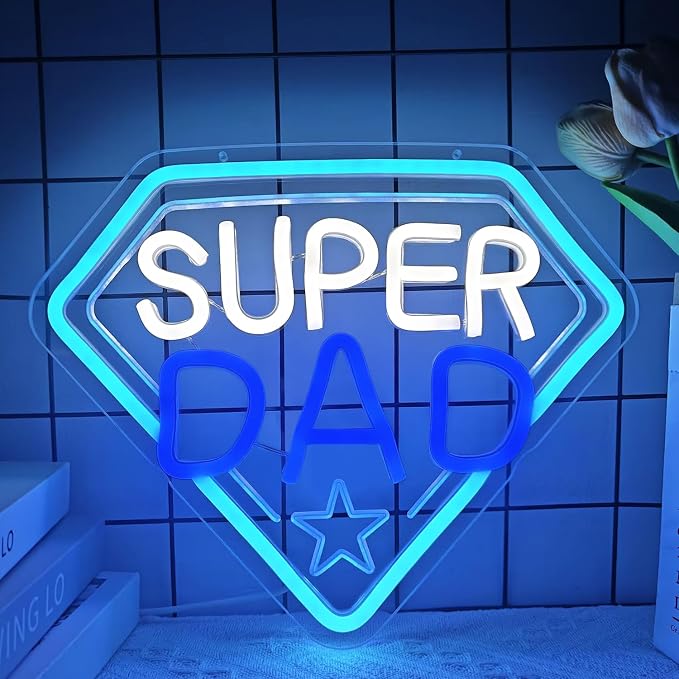 Fathers Day Neon Sign Super Dad Led Sign Dimmable Father‘s Day Decorations New Dad Neon Lights Super Dad Decorations for Father Dad Birthday Gifts by Ajoyferris