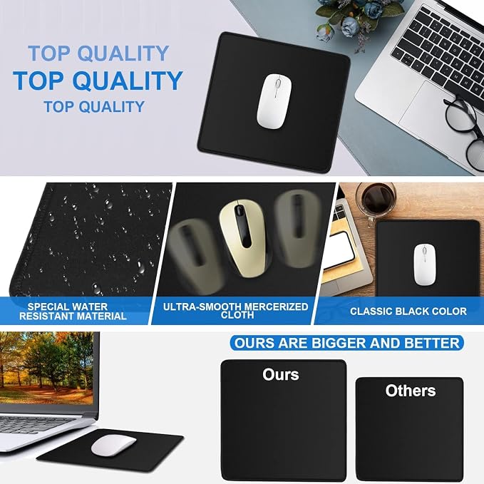 Mouse pad, Gaming Mouse pad with Stitched Edge, Premium-Textured Mousepad | Mouse Pad Large, Water Resist Non-Slip Rubber Base Mouse Pads for Computers, Laptop, Gaming Home Office, 11.8 x 9.9 in, Black - Image 7