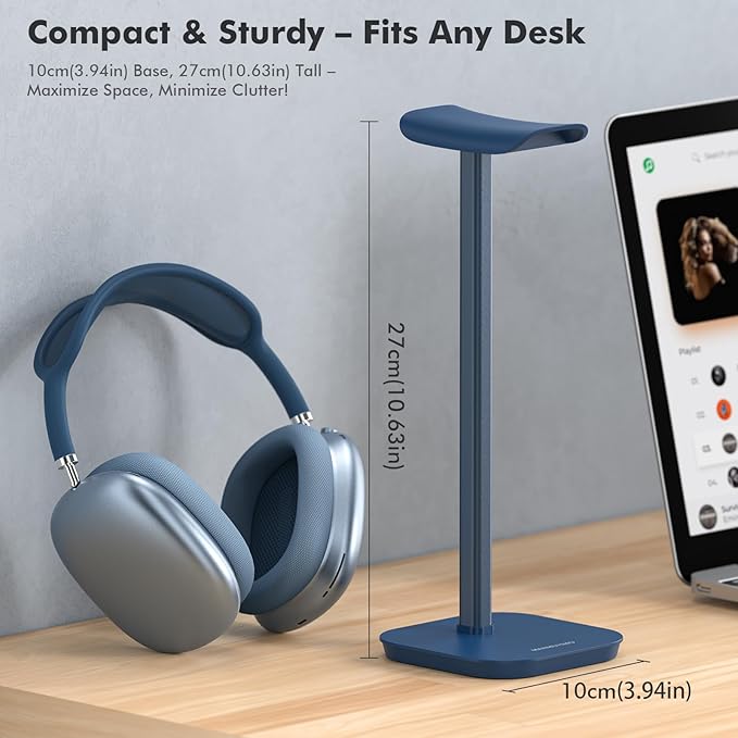 Headphone Stand, Desktop Headset Holder Heavy Base Desk Earphone Stand Aluminum Gaming Headset Hanger Rack for AirPods Max, AirPods, AirPods Pro, Sony, Beats, Bose, Razer and More(Blue) - Image 2