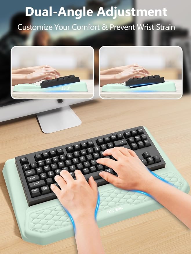 2-in-1 Ergonomic Keyboard Stand with Wrist Rest, Light Green - Image 3