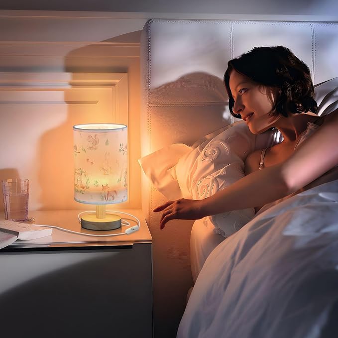 Bedside Table Lamp Woodland Animals Nightstand Lamp with Wood Forest Rabbit Deer Hedgehog Floral Desk Lamps for Bedroom Living Room Nursery Office Home Decor - Image 5