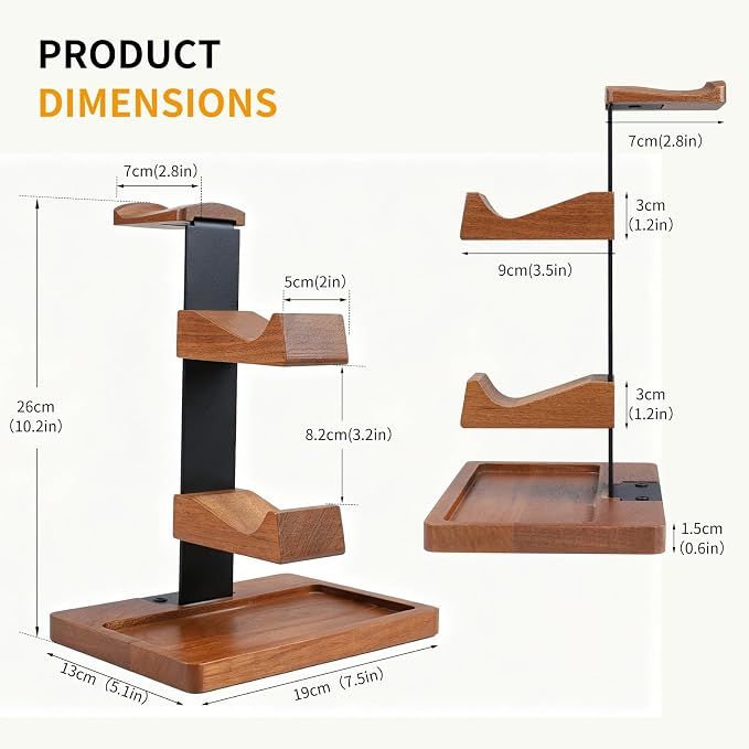 Headset Stand with Gaming Controller Holder, Wood Headphone Stand with Storage Base, Gaming Equipment Accessories for Desk - Image 6