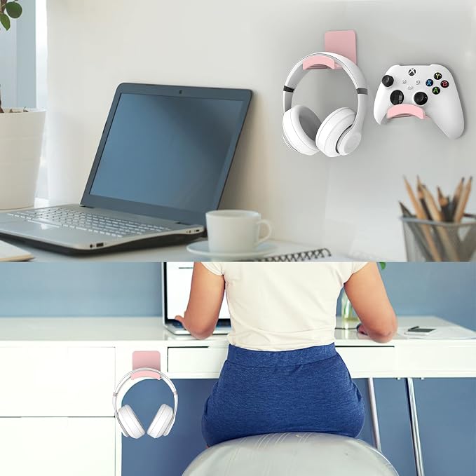 HomeMount Headphone Stand Headset Holder - Adhesive Gaming Headphone Hanger Hook Desk Mount for Most Headphone & Controller (Pink 2Pack) | Space-saving headphone hanger and wall mount alternative, durable ABS with non-slip pad, supports up to 1 kg - Image 6