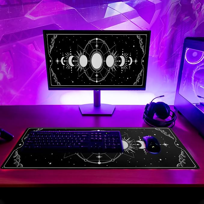 Sun Moon Gaming Mouse Pad Black Large Mouse Pad for Keyboard and Mousepad Desk Mat with 3mm Non-Slip Base and Stitched Edge for Gaming and Office Computer Mat Protector Mat 27.6x11.8 Inch - Image 6