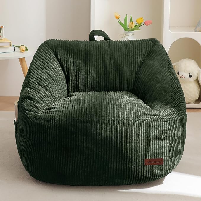 MAXYOYO Kids Bean Bag Chair, Convenient Bean Bag Sofa with Handle | Comfy Toddler Chair for Boys and Girls, Accent Sofa Chair with Pocket for Gaming Reading, Dark Green by MAXYOYO