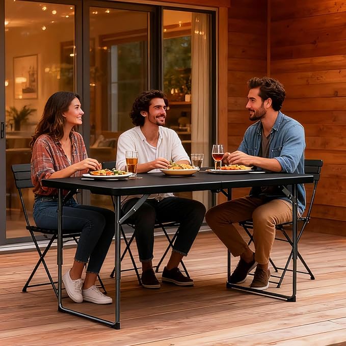 Folding Table 4FT Heavy Duty Plastic Table with Handle, Foldable&Portable, Fold-in-Half Utility Tables for Outdoor, Dining, Wedding, Events, Indoor, Picnic, Camping, Party, Black - Image 2