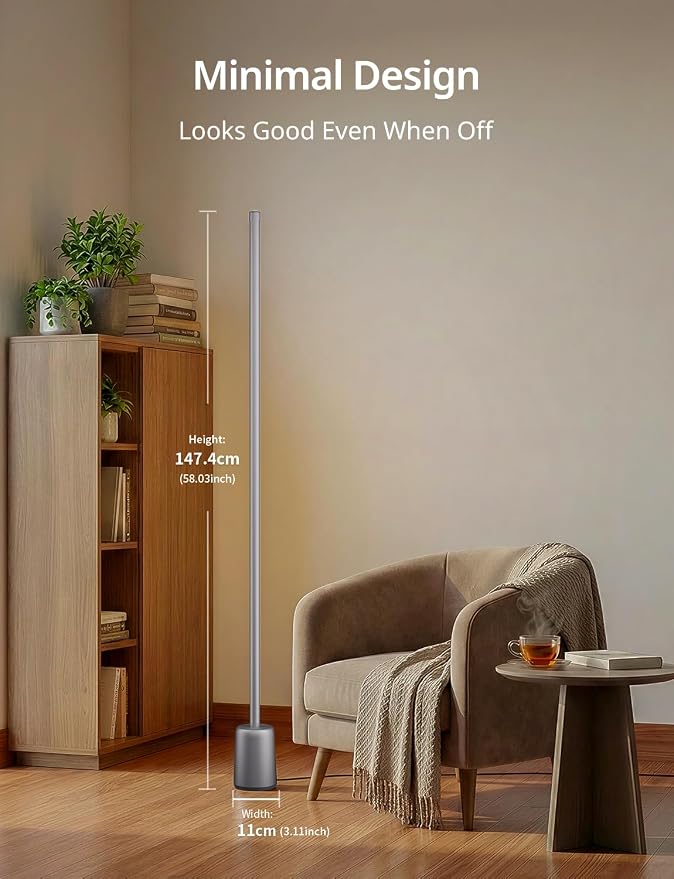 Ailofy Corner Floor Lamp, 1500lm RGBW LED Lamp, Alexa & Google Assistant Compatible, 16 Million DIY Colors, Music Sync, App Control, Modern Smart Floor Lamp for Living Room, Bedroom, Silver Grey - Image 7