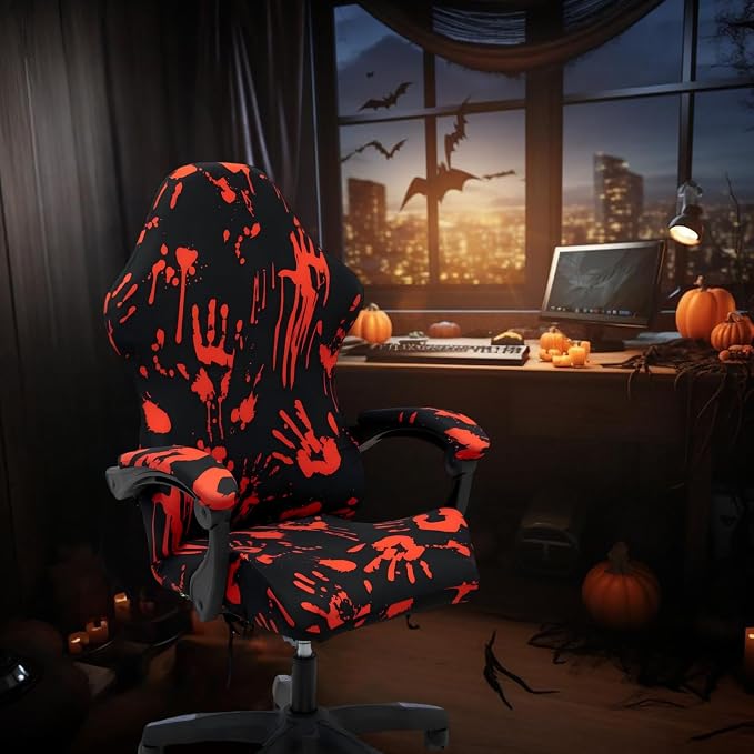 Gaming Chair Covers Slipcovers, Stretch Removable Washable Computer Reclining Gaming Chair Protector Slipcovers with Armrest Cover (No Chairs) (Halloween-bloodyprinting Black) - Image 4