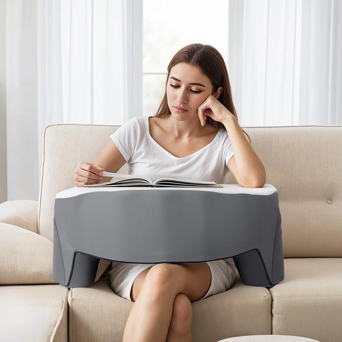 Ergonomic Lap Desk Pillow with Cooling Memory Foam – Gaming Cushion for Bed, Laptop Support, and Reading Pillow with Armrest for Comfort at Home, Office, or Travel (Grey) - Image 7