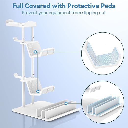 KDD Headphone Stand, Controller Holder & Headset Holder for Desk, Earphone Stand with Aluminum Supporting Bar, Universal Storage Organizer Headphones/Controller/Switch/Mobile Phone(White) - Image 3
