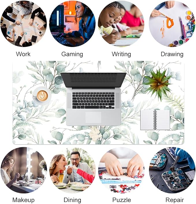 QiyI PU Leather Large Mouse Pad, 31.5" x 15.7", Eucalyptus Leaf | Desk Décor Accessories, Extended Size, Waterproof & Easy to Clean, Smooth Surface, Non Slip Desk Organization - Image 7