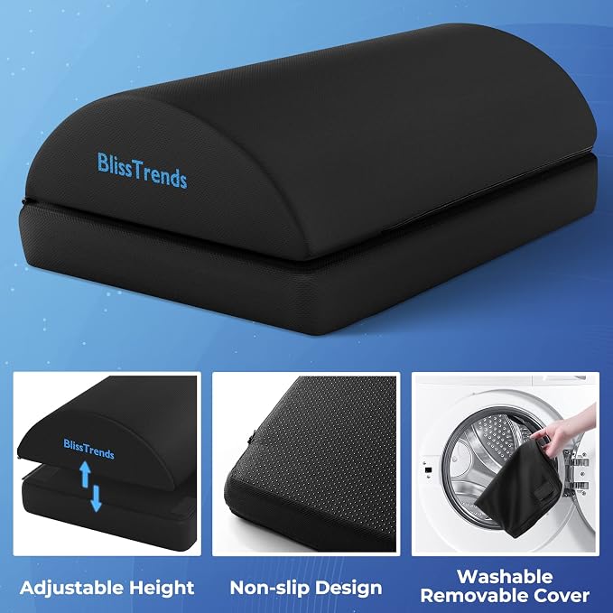 BlissTrends Foot Rest Under Desk, Foot Stool with 2 Adjustable Heights | Comfortable Footrest with Washable Cover for Car,Home and Office to Relieve Back,Lumbar,Knee Pain(Large, Black) - Image 4