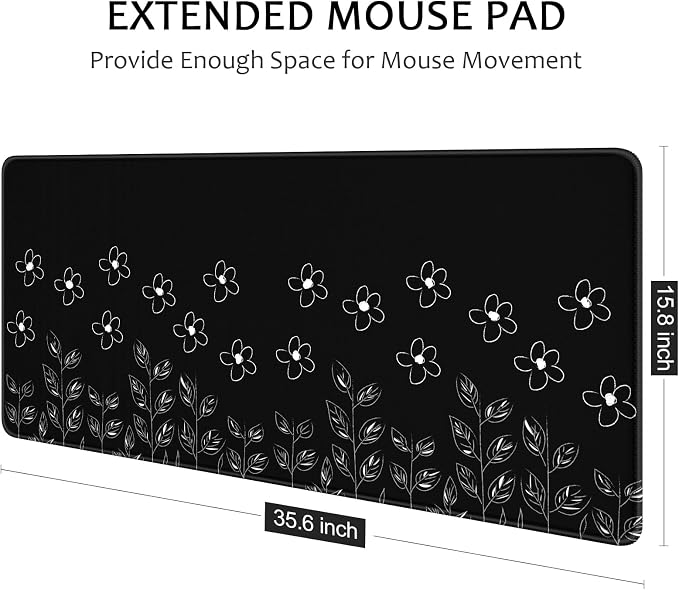 Auhoahsil Desk Mat, Ultra Large Mouse Pad, XXL Gaming Mousepad, Pretty Desk Pad, Big Extended Full Size Desktop Desk Matt for Keyboard, Laptop & Computer, 35.5 x 15.7 in, Minimalist Flower Black - Image 4