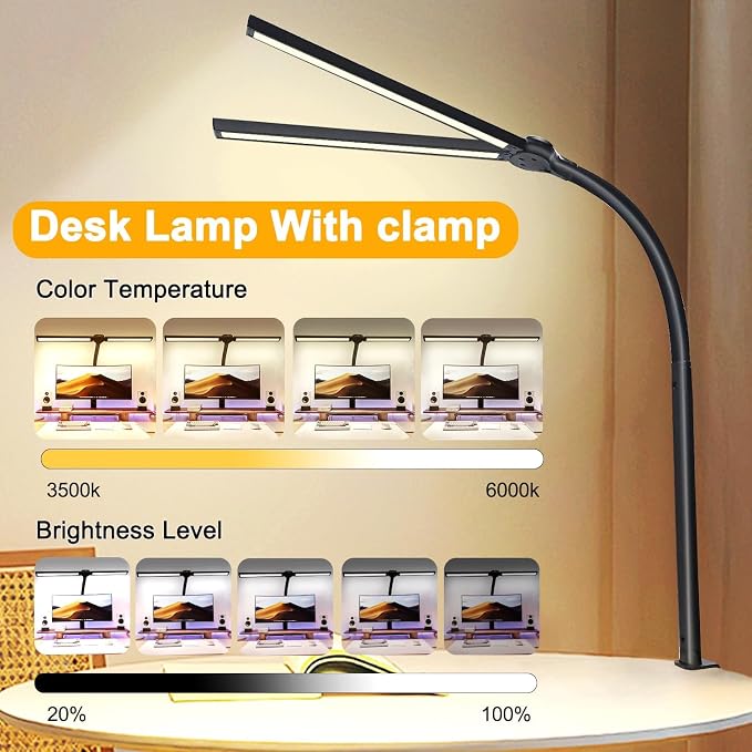Double Head LED Desk Lamp for Office - Eye Caring Lamp with Clamp - Image 5