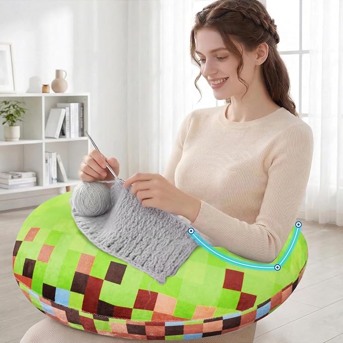 Crafting Pillow for Crocheting, Crochet Pillow for Lap Support, 12 Fun Print Styles, Ergonomic Arm Support, For Bed, Floor, Chair Comfort, Pain Relief and Fatigue for Gaming and Woking (Green) - Image 7
