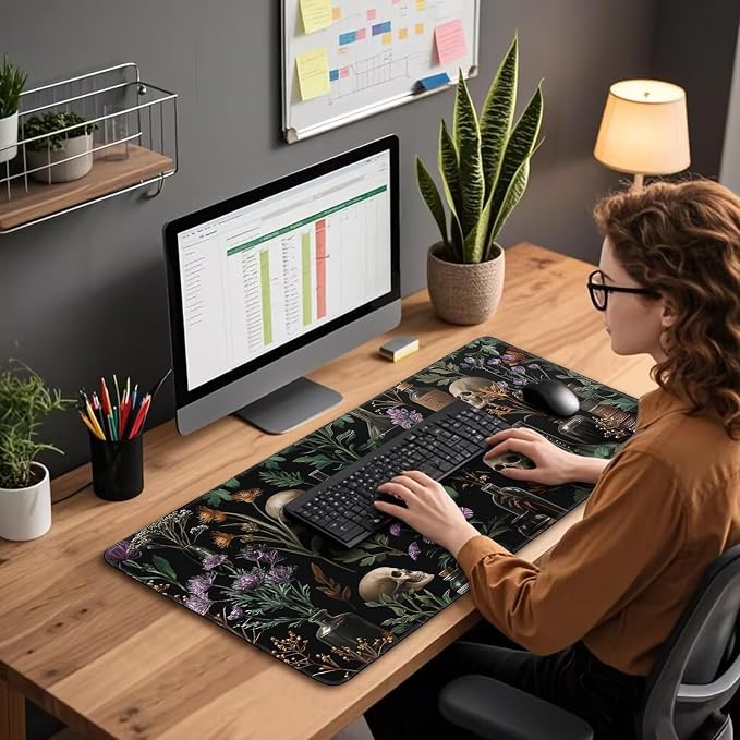 Goth Floral Mystical Large Gaming Mouse Pad Desk Mat 31.5"x15.7" | Extended Mousepad, Non-Slip Rubber Base , Stitched Edges, for Computer/Laptop/Office/Home - Image 3