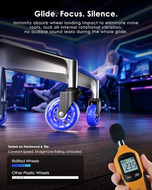 RidRed Gaming Chair Wheels - Heavy-Duty Office Chair Wheels - Replacement Rubber Casters- Universal Fit 3 Inch Chair Casters, Noise Free, Fits 98% Chair, for All Floor - Image 5