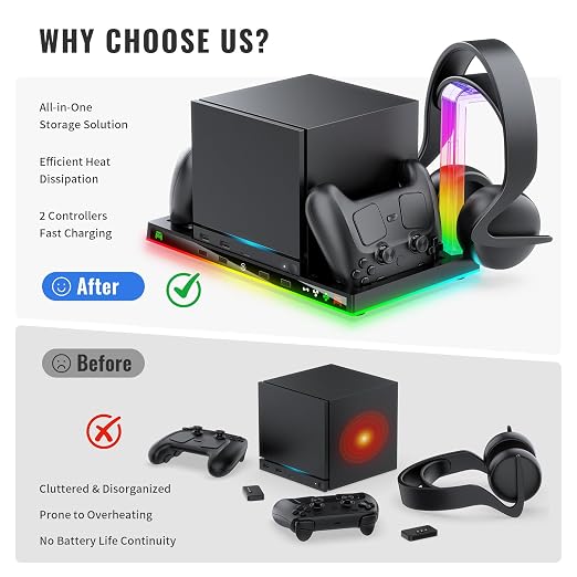 JDDWIN Charging Dock Stand with Cooling Fan for Steam Machine/Steam Controller 2026 Storage Stand for Steam Controllers Puck & Headset with RGB Light - Image 3