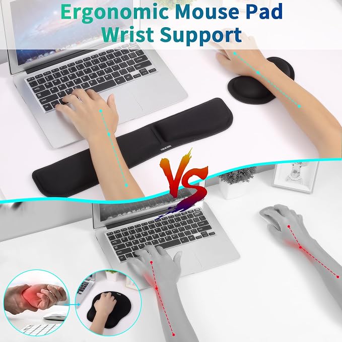 TIDALSOIL 2-Piece Keyboard and Mouse Wrist Rest Pad Set, Black - Image 5