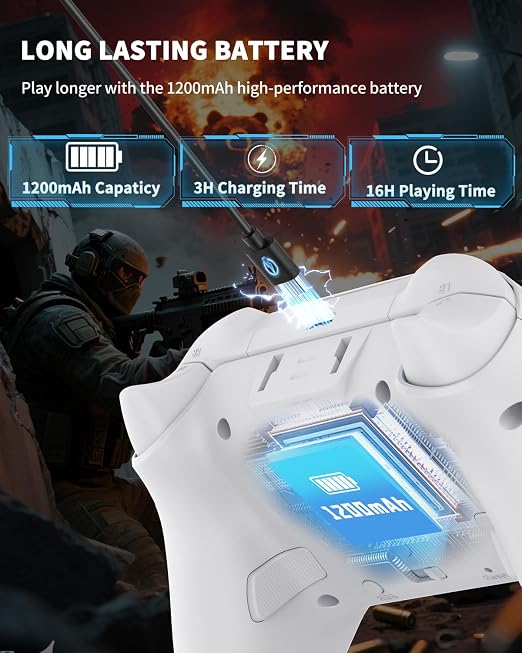 Bcofo Wireless Mobile Game Controller for iOS/iPhone/Android/Cell Phone/Switch/Laptop, Gaming Gamepad with Phone Clip for Gamers, Hall Effect Triggers, Wired PC Control, with RGB LED Lighting/Vibration/6-Axis Gyro/Turbo (White) - Image 6