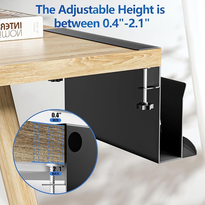 Litwaro Desk Side Storage Organizer, No Drill Laptop Holder Clamp on Desk Shelf with Magnetic Pen Holder, Hanging Organizer Fits Flat Edge Desks 0.4" to 2.1" (Black) - Image 3