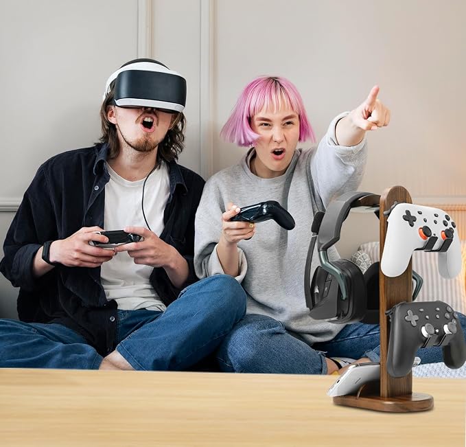 Controller Holder with Headphone Stand - Wood Gaming Controller Stand for Xbox PS5 PS4 Switch Pro, PC Gaming Accessories - Present Idea for Husband, Boyfriend, Gamers, Game Lover, Game Room Decor - Image 8