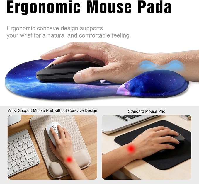 Ergonomic Mouse Pad with Wrist Rest - Gel Wrist Support Mousepad with Non-Slip PU Base for Computer, Laptop, Office & Home - Image 3