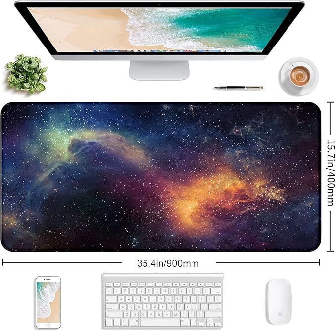 Large Starry Sky Mouse Pad with Stitched Edges, Computer Keyboard Desk Pad | Large Extended Mouse Pad; Full Desk Coverage; Waterproof Coating; Stable Anti-Slide Base For Gaming, Office, Study Daily Use - Image 2