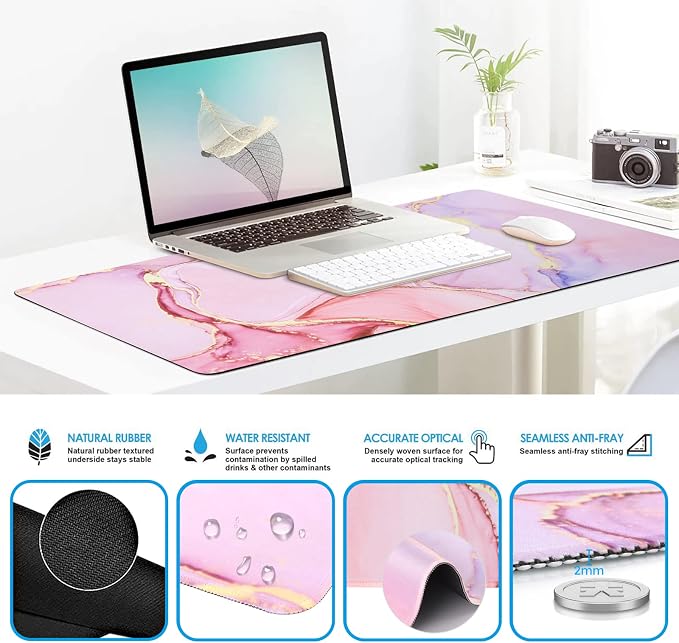 iCasso Glitter Marble Computer Mat 35.4"x15.7", Table Mat for Gaming - Image 6