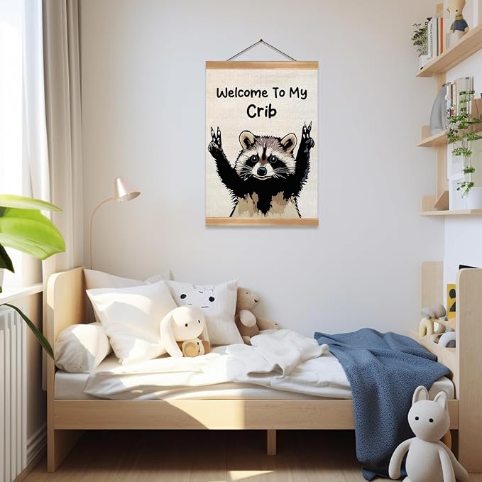 ZTGDA Welcome to My Crib Wall Art,Funny Raccoon Poster Durable Man Cave Wall Decor,Raccoon Canvas Hanging Sign for Entryway, Dorm Room, Nursery or Bedroom Decor (My crib raccoon) - Image 5