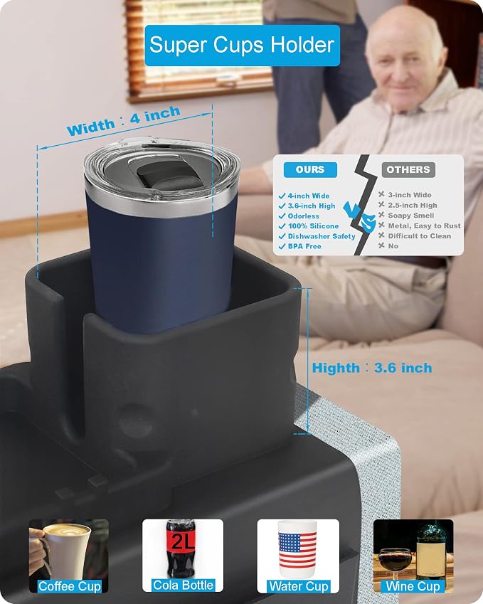 Silicone Couch Cup Holder, VIENFUT Anti-Spill Anti-Slip Sofa Armrest Tray BPA-Free, Dirt-Resistant Silicone Couch Arm Tray for Remote, Snacks, Cellphone and iPad, Gift for Family, Friend (Black) - Image 3