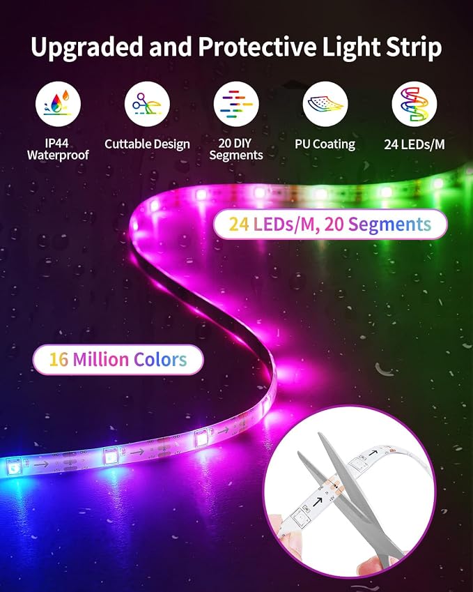 RGB+IC LED Strip Lights, Smart Bluetooth LED Light for Bedroom, Color Changing LED Strips with 44 Scene Modes, Segmented Control, for Room, Party, Festival, Gathering (105ft) - Image 5